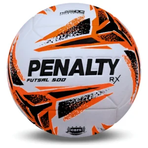 Bola de Futsal Penalty RX 500 Oficial Branco Laranja e Preto Alta Performance para Quadra Indoor
